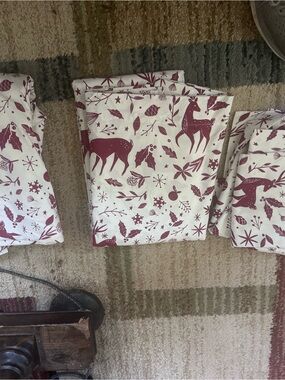 West Elm White and Burgundy Scandi Deer print sheet set